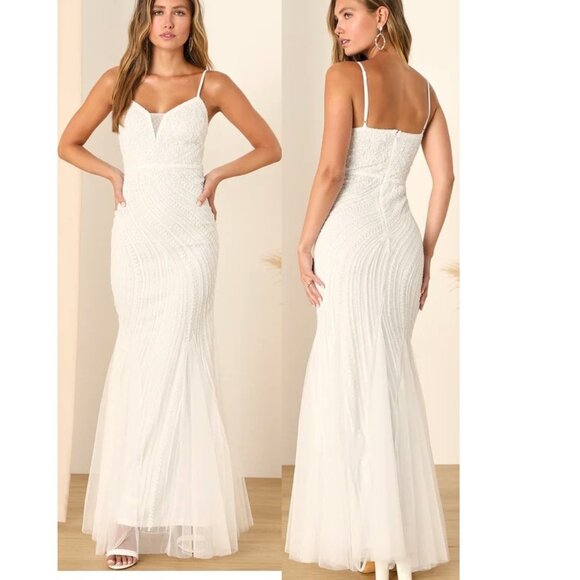 lulus Dresses & Skirts - Lulus Enchanted Nights White Sequin Maxi Wedding Dress Size Small NWOT